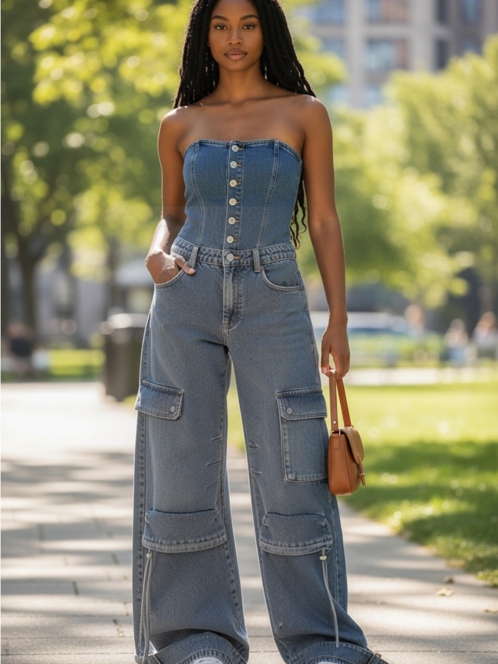Steve Madden High-Rise Wide Leg Cargo Junpsuit. new